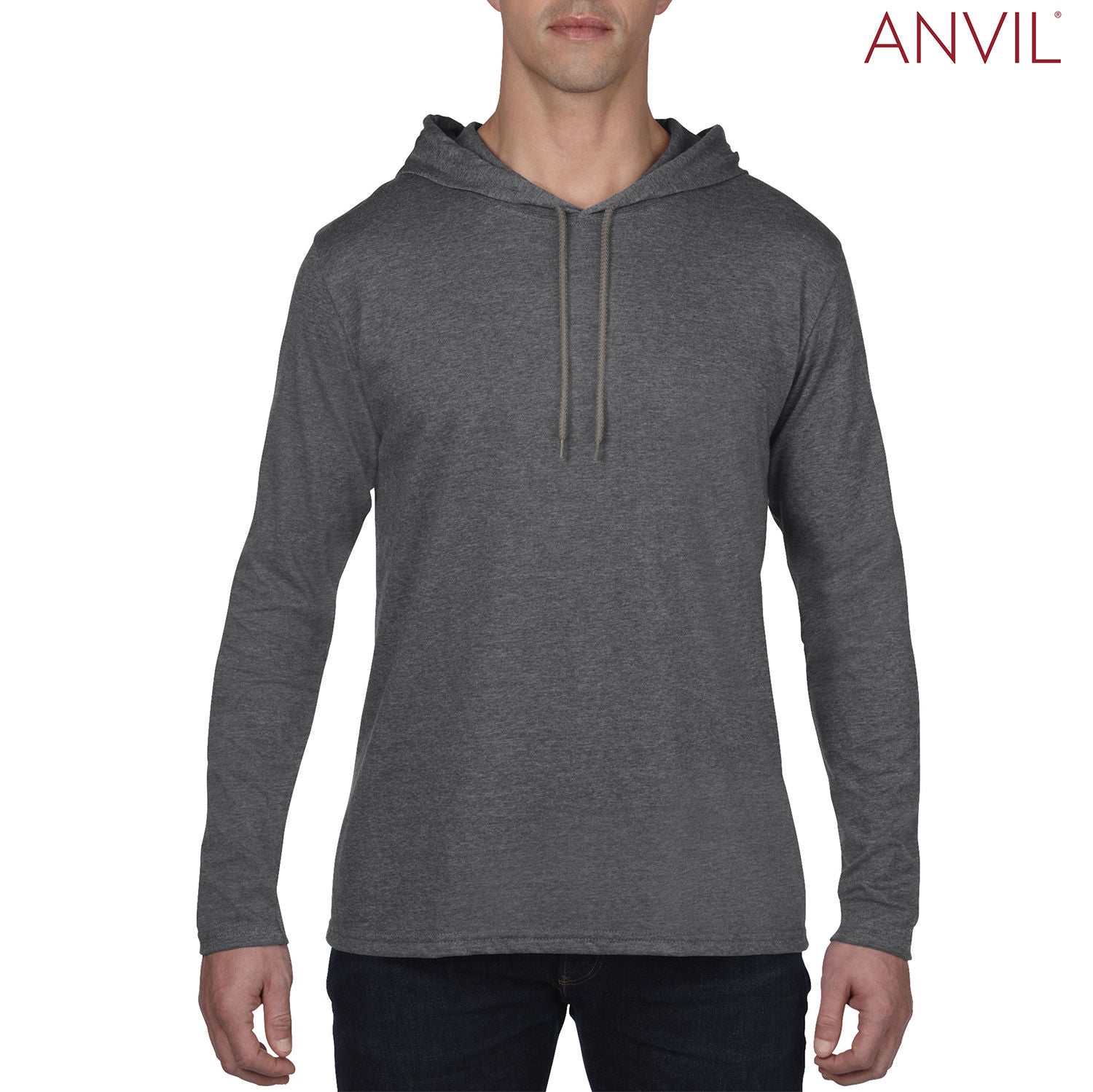 987 Anvil Adults Lightweight Long Sleeve Hooded T Shirt